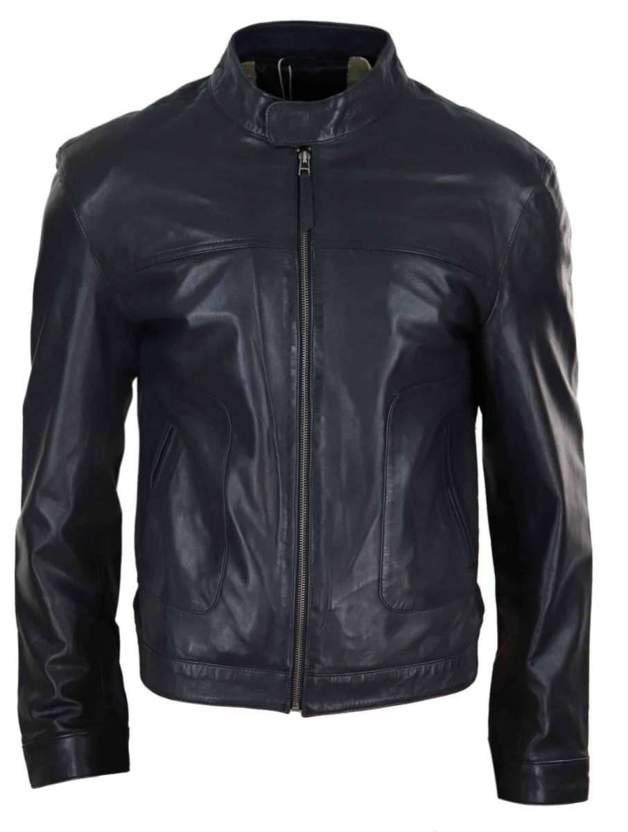 Real Leather Classic Mens Biker Style Jacket – Black
