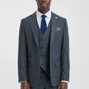 Mens 3 Piece Navy Suit with Double Breasted Waistcoat