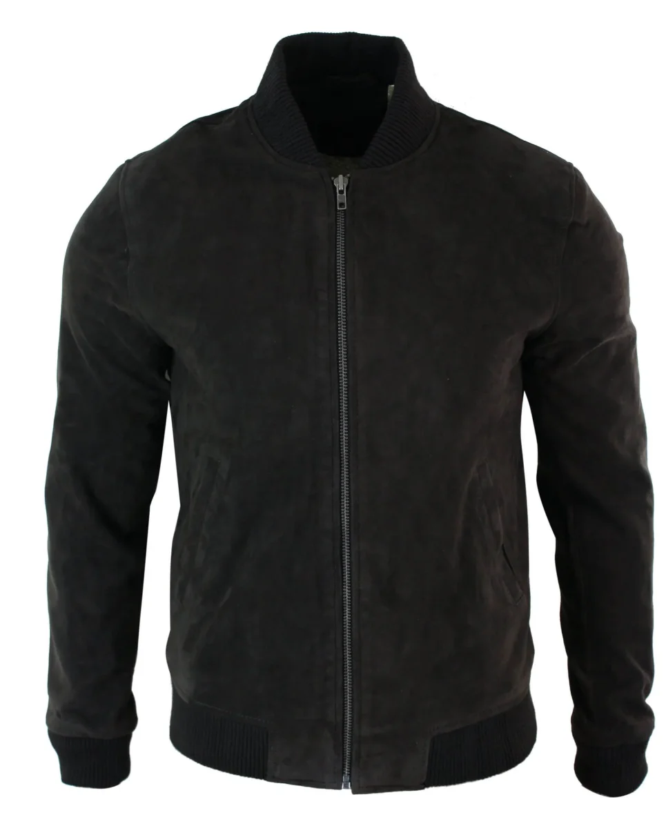 Varsity Mens Real Suede Leather Bomber College Jacket Classic Retro Vintage – Brown
